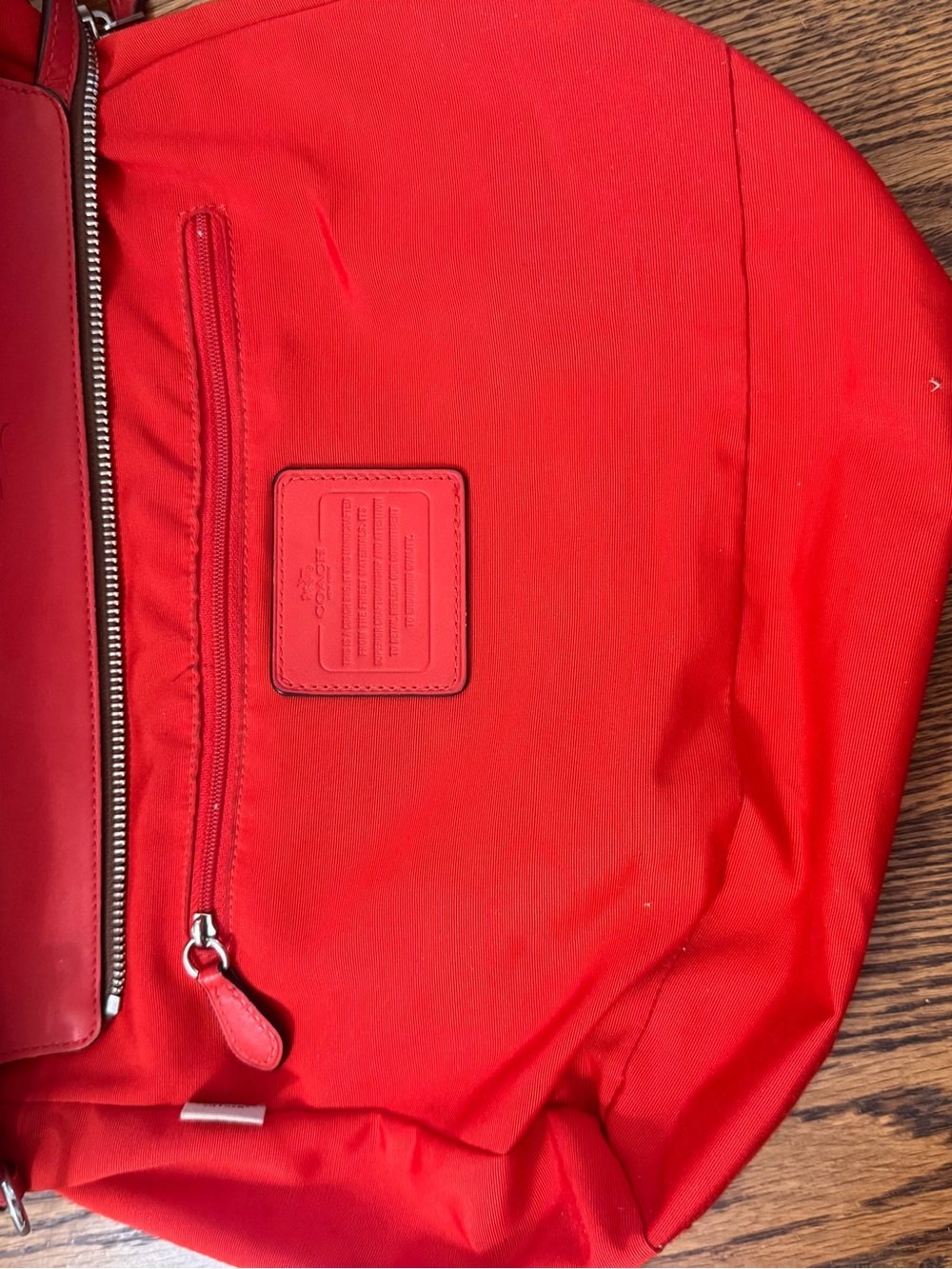 Coach Signature Canvas Coral Red Leather Satchel Crossbody Bag Purse EUC - Picture 12 of 16